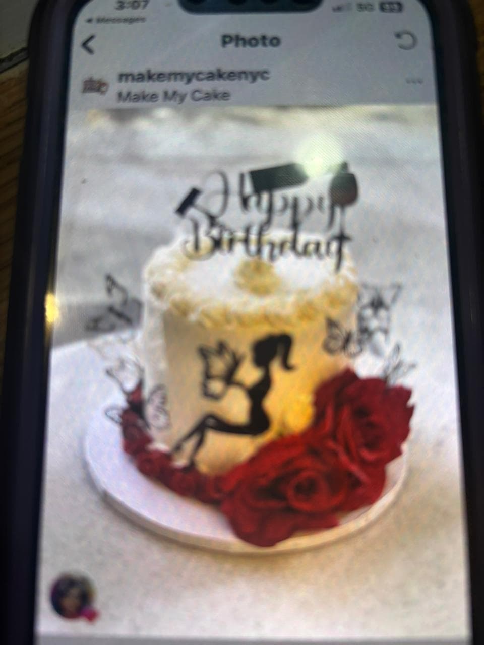 Happy Birthday cake with silhouette and red roses