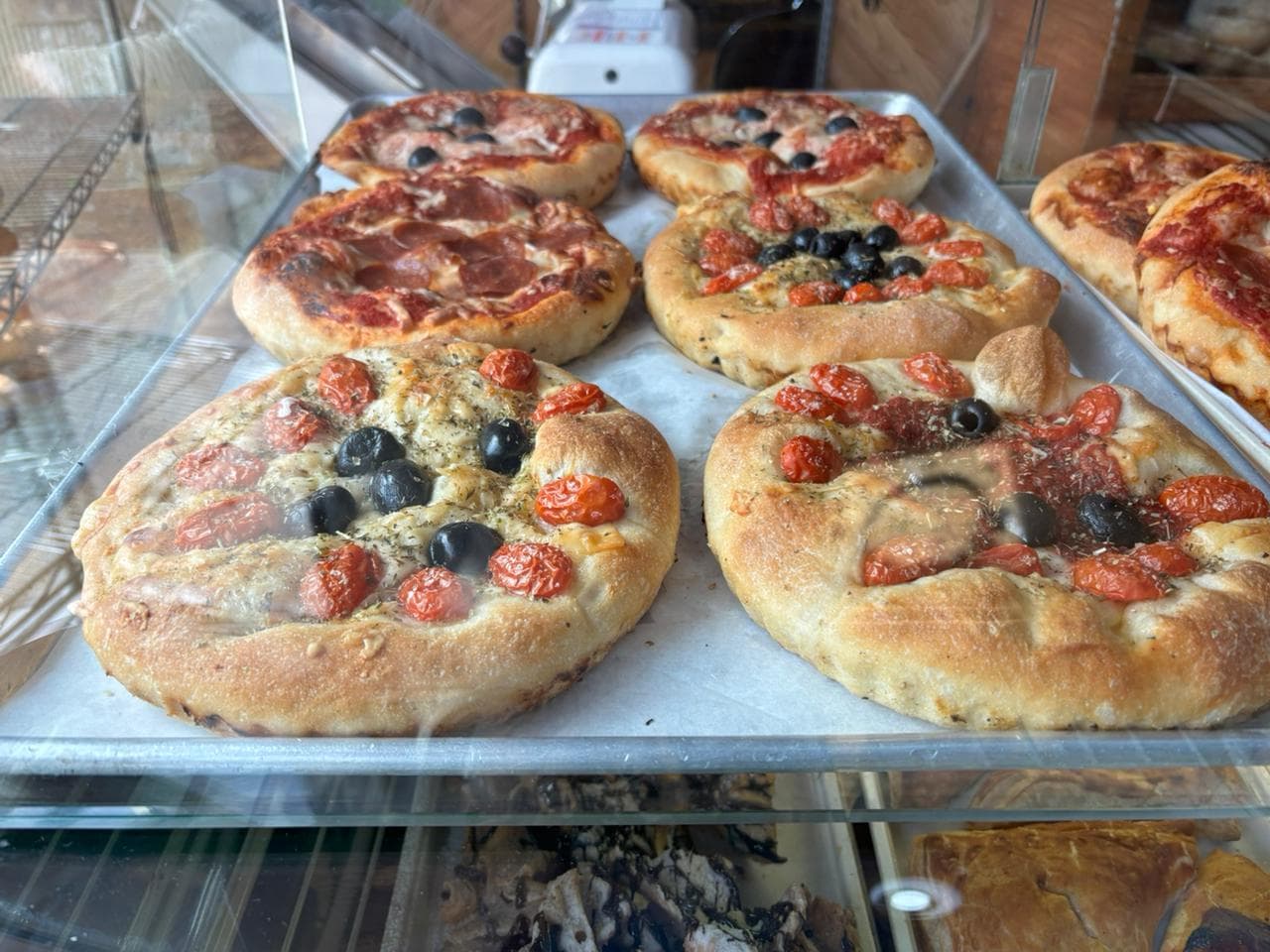 Tomato and olive focaccia trays
