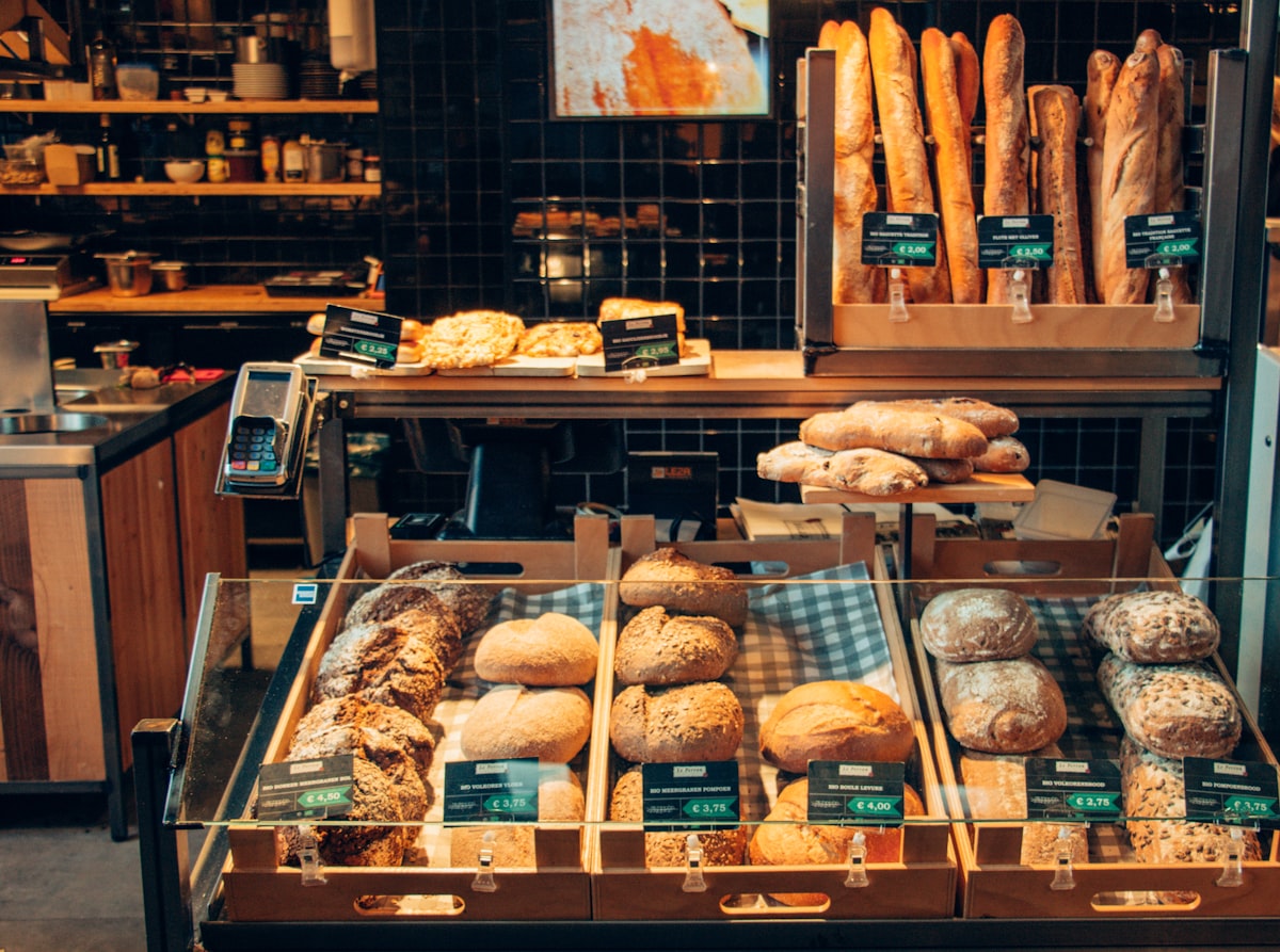 Fresh breads and pastries in the Nuccio's Bakery display case